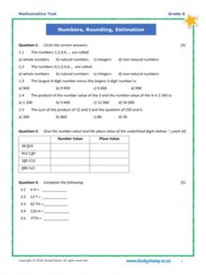 cover image of Grade 6 Maths Test 2: Whole Numbers